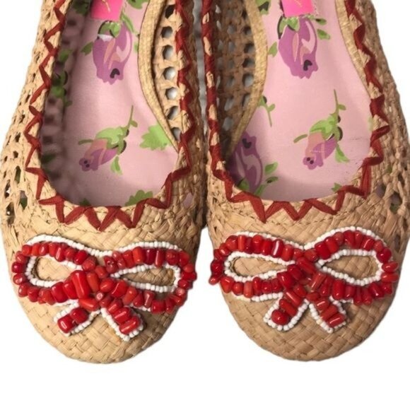 Betsey Johnson 5.5 beaded straw flats - Picture 3 of 8
